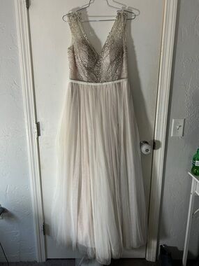 Stella York Ivory and Champagne Beaded Tulle Wedding Dress